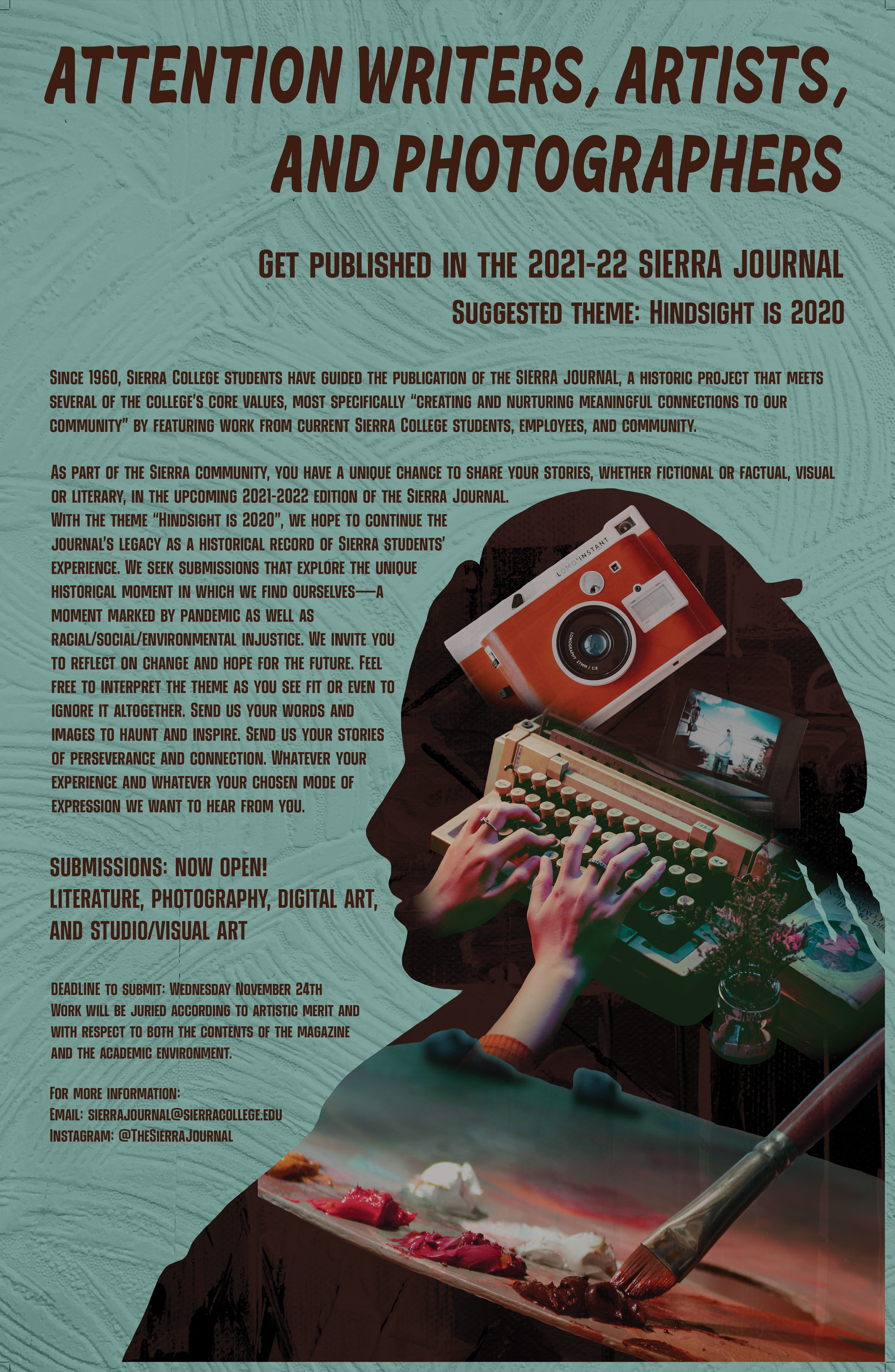 Digital copy of a poster for a design event at Sierra College.